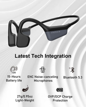 Enerair on cyclist illustrating open‑ear design for safety and ambient sound awareness