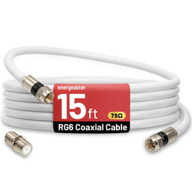 Energeaster 15ft RG6 cable with F-Type connector, white, ideal for flexible TV and internet setups