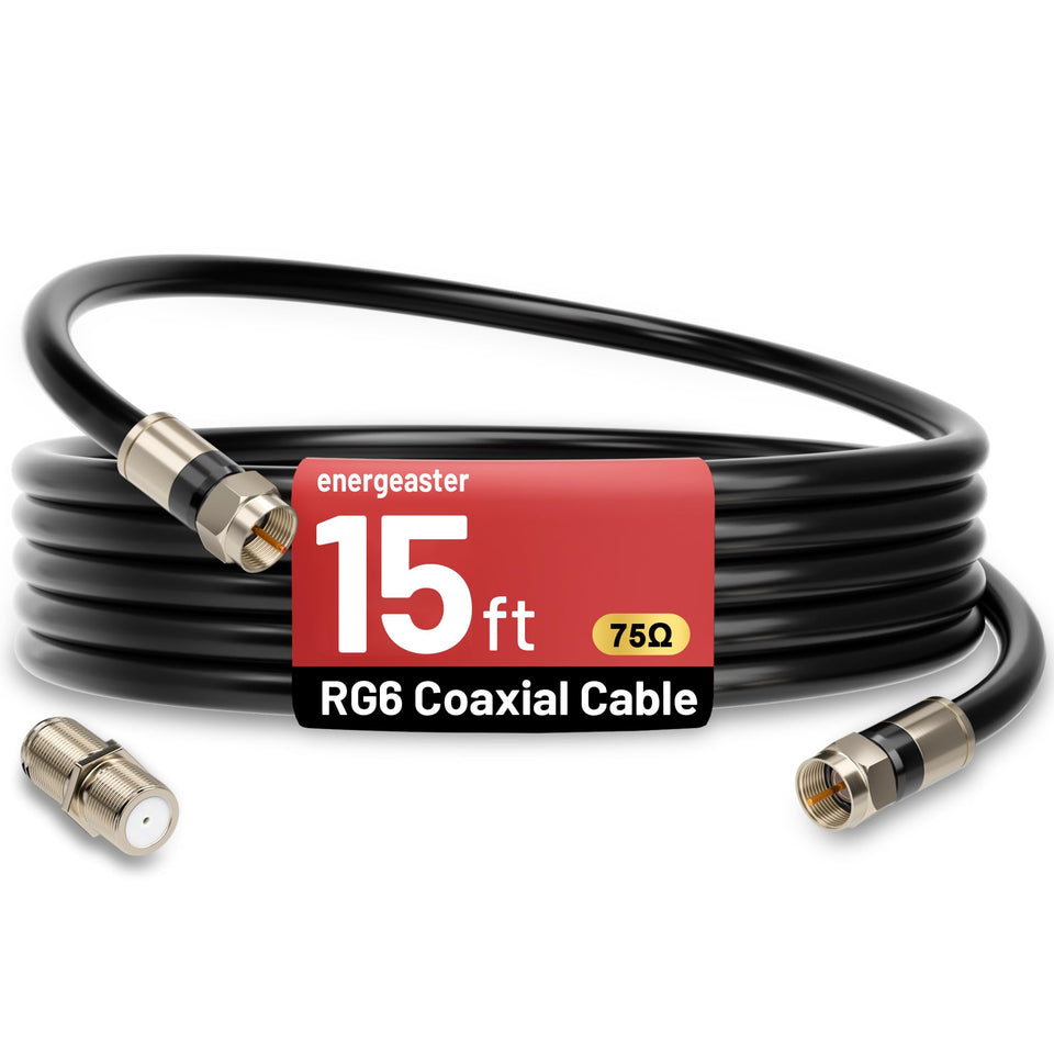 Energeaster 15ft RG6 coaxial cable for flexible and reliable TV and internet setups.