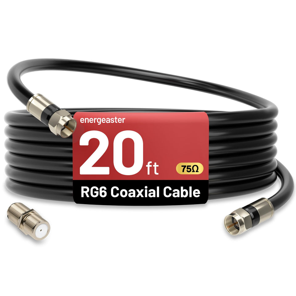 Energeaster 20ft RG6 coaxial cable with F-type connector for flexible home installations