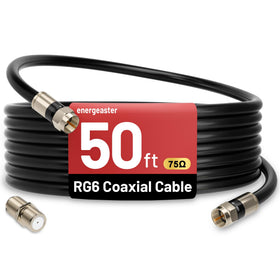 Energeaster 50ft RG6 coaxial cable shown for flexible home and outdoor TV connections.