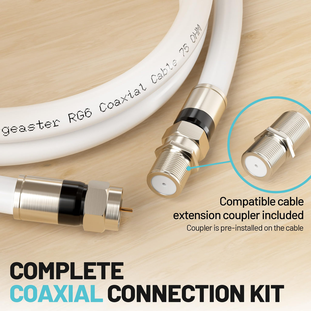 Energeaster 75-ohm impedance coaxial cable delivers minimal signal loss for crisp TV and internet.