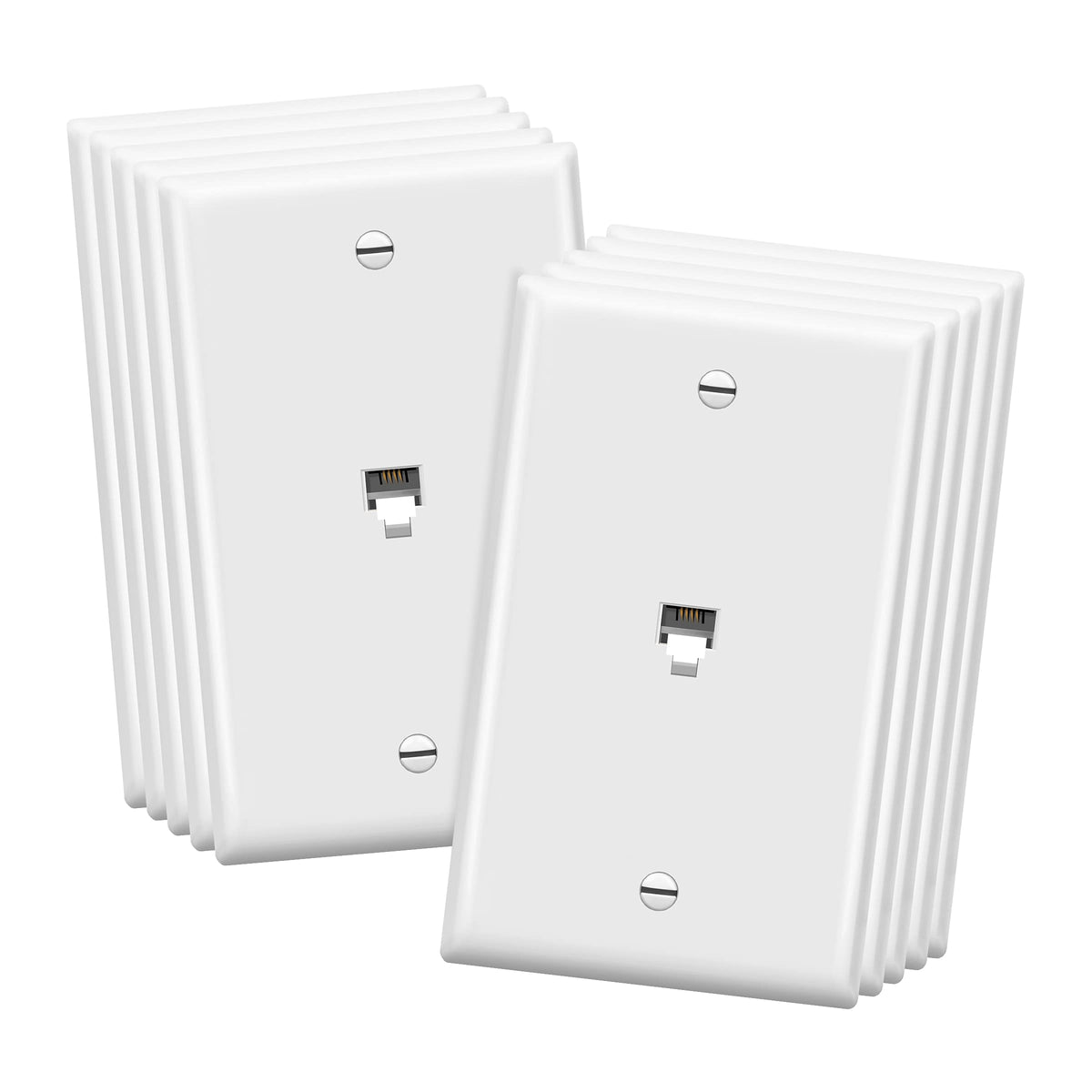 ENERLITES front view of RJ11 wall plate showing neat finish and easy access