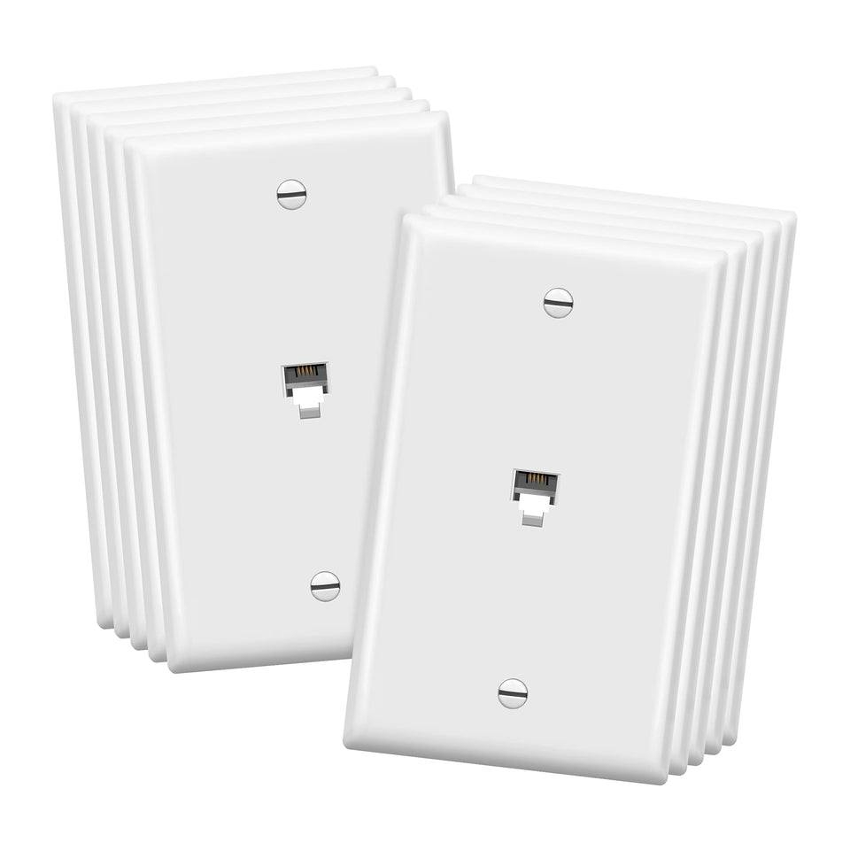 ENERLITES front view of RJ11 wall plate showing neat finish and easy access