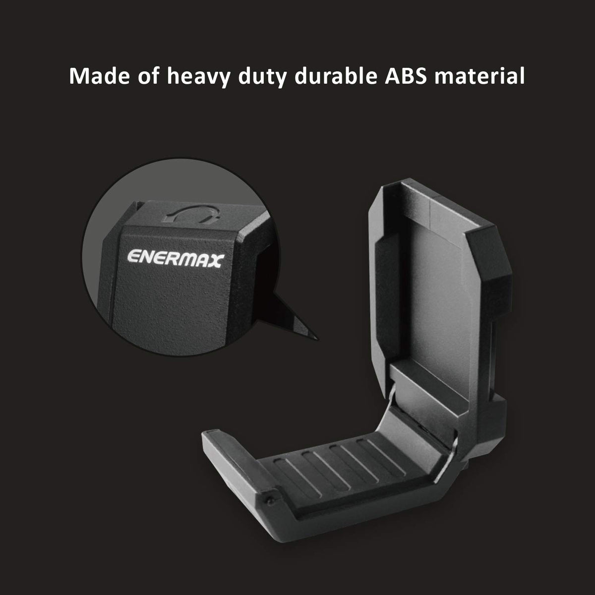 Enermax headset holder with metal protection foam protects surfaces and cushions fragile components.