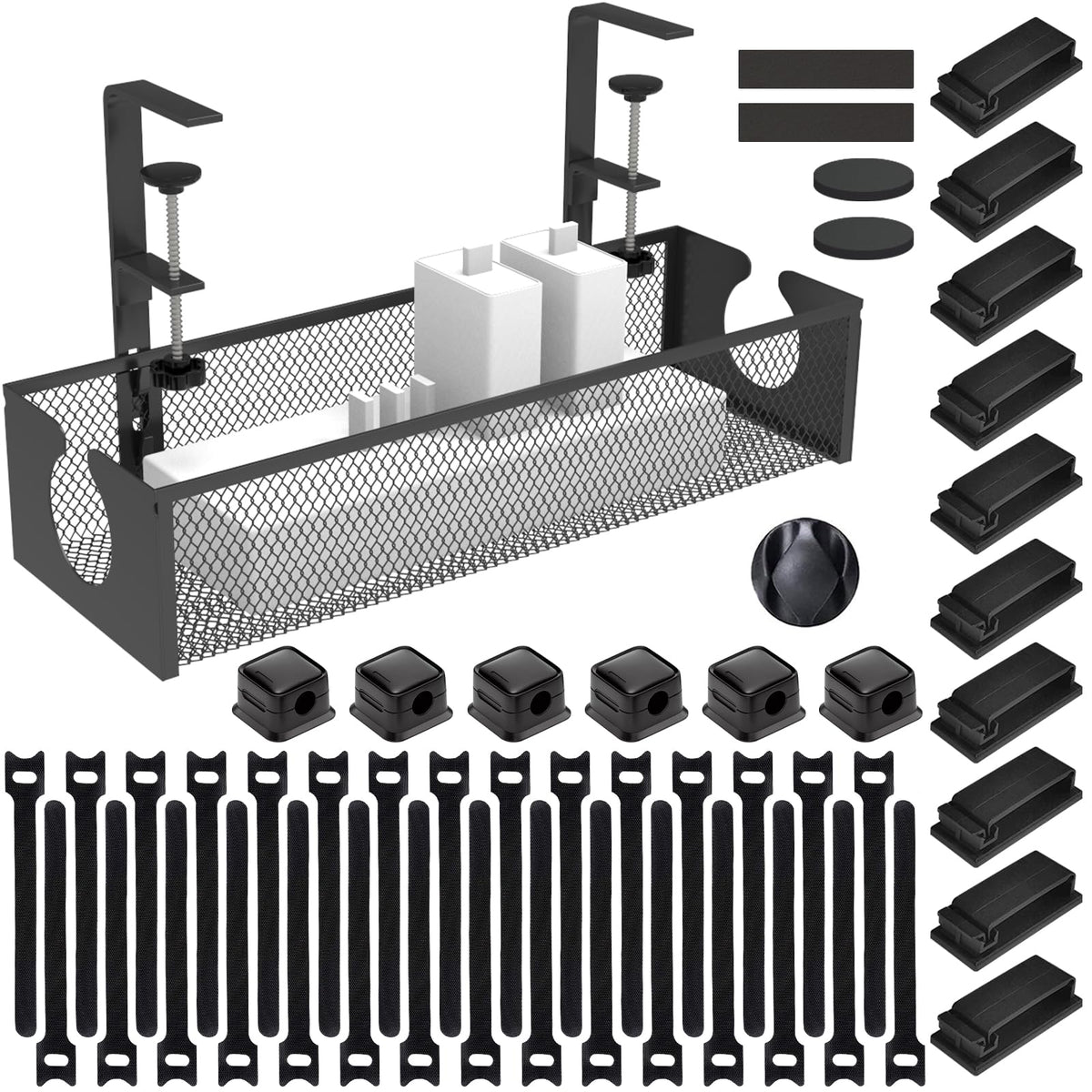 ENGYNC under-desk cable tray with no-drill installation protects surfaces