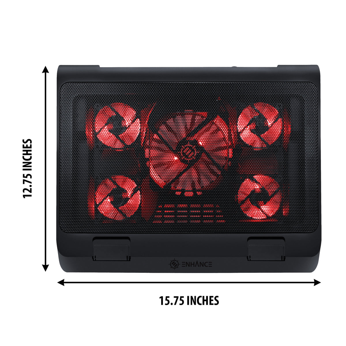 ENHANCE gaming setup with laptop on pad showing cooler temperatures and comfort