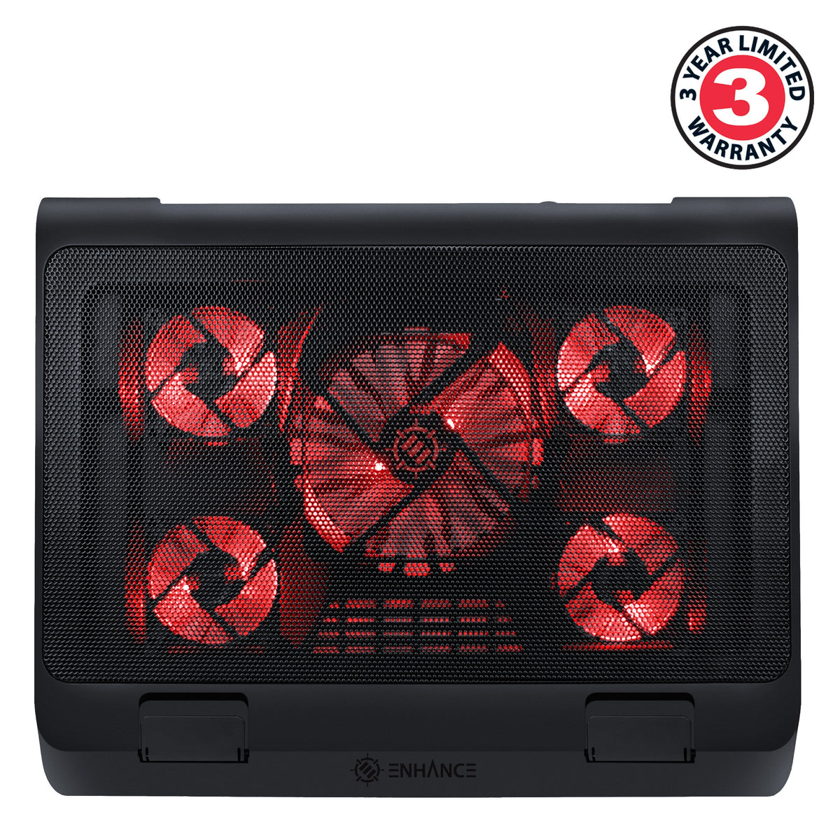 ENHANCE close-up of the 140mm fan delivering broad quiet airflow to laptop base