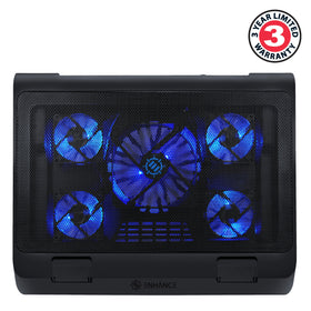 ENHANCE top view with 17-inch laptop on pad, demonstrates full coverage cooling