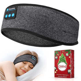 Enjoying front view showing grey headband and slim profile for comfortable sleep