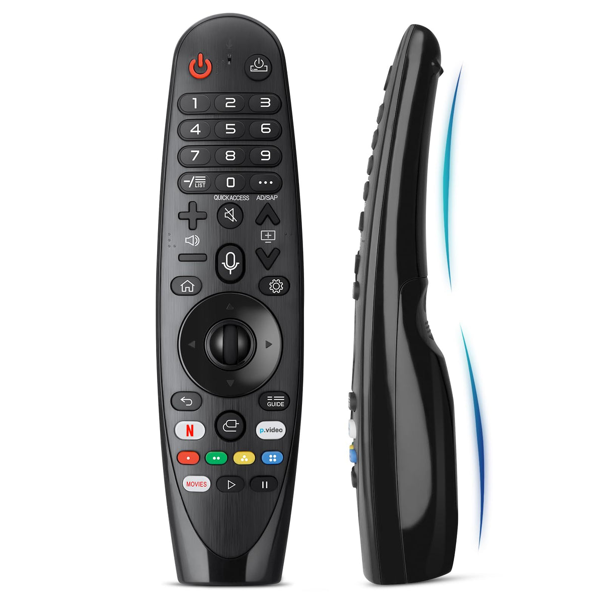 ENJOYLink Voice Magic remote front view for LG TVs with ergonomic grip and quick control.