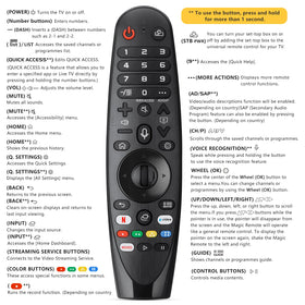 Living room scene with ENJOYLink Voice Magic remote in use for LG TV.