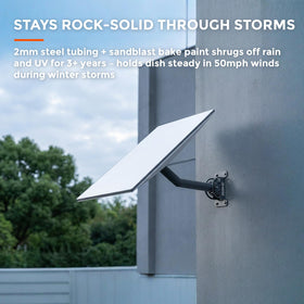 ENJOYVO mount installed on a roof demonstrating cleared dish sightline and storm resistance