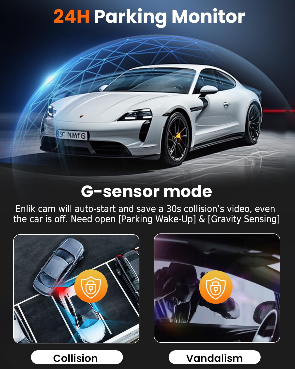 ENLIK dash cam parking mode for parked car protection