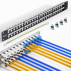 Enmane 1U 48-port patch panel front view for organized rack mounting and easy port access.