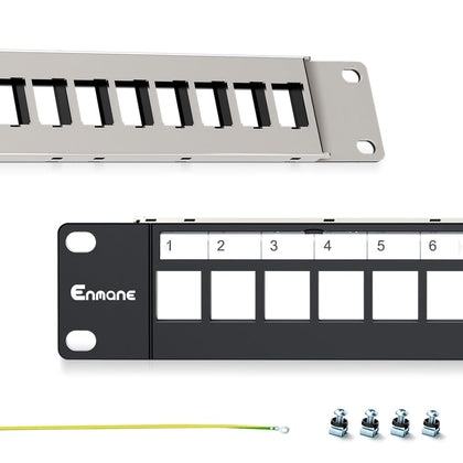 Enmane 24-port blank patch panel 1U in a 19-inch rack showing organized cabling benefits.