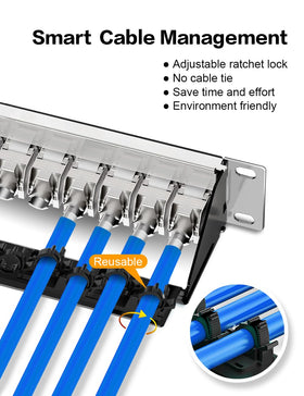 Enmane 24-port patch panel side view with cable management bar