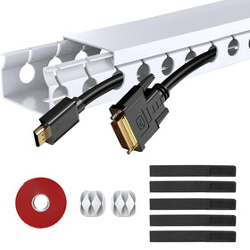 ENONCI Updated White Cable Raceway Kit keeps 77-inch under-desk cables neat and accessible.