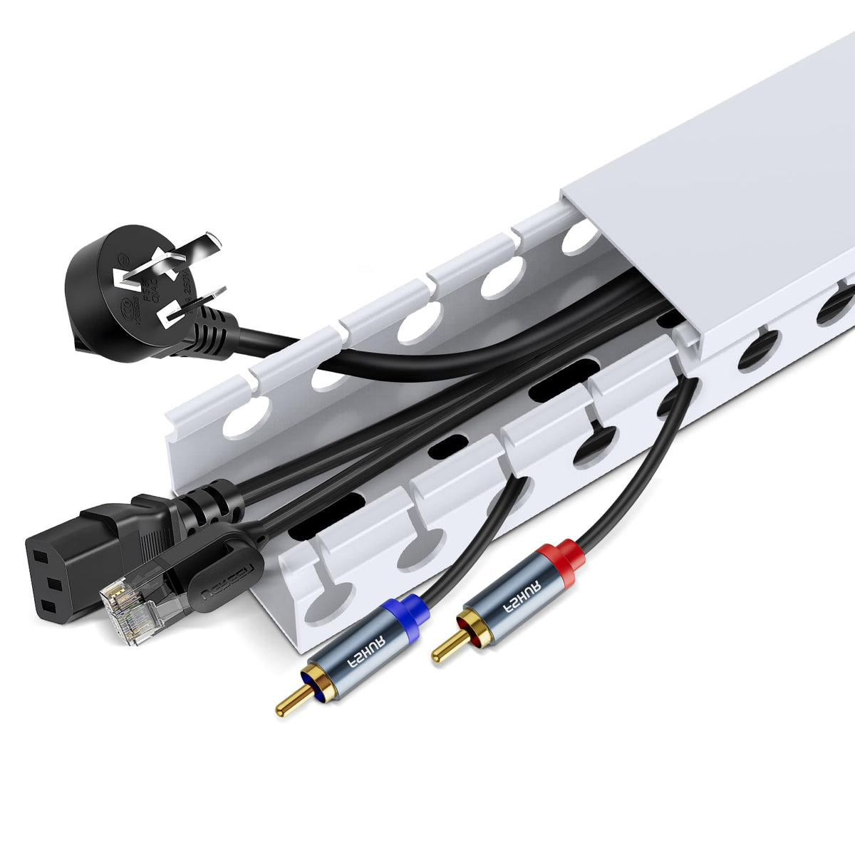 ENONCI White Cable Raceway Kit five-piece pack enables organized desk cable routing.