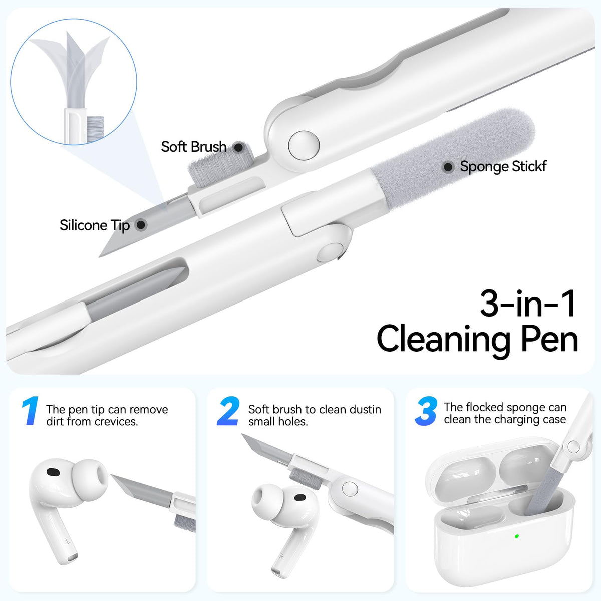 Ensfomte 3 in 1 cleaning pen removes dust and dirt easily