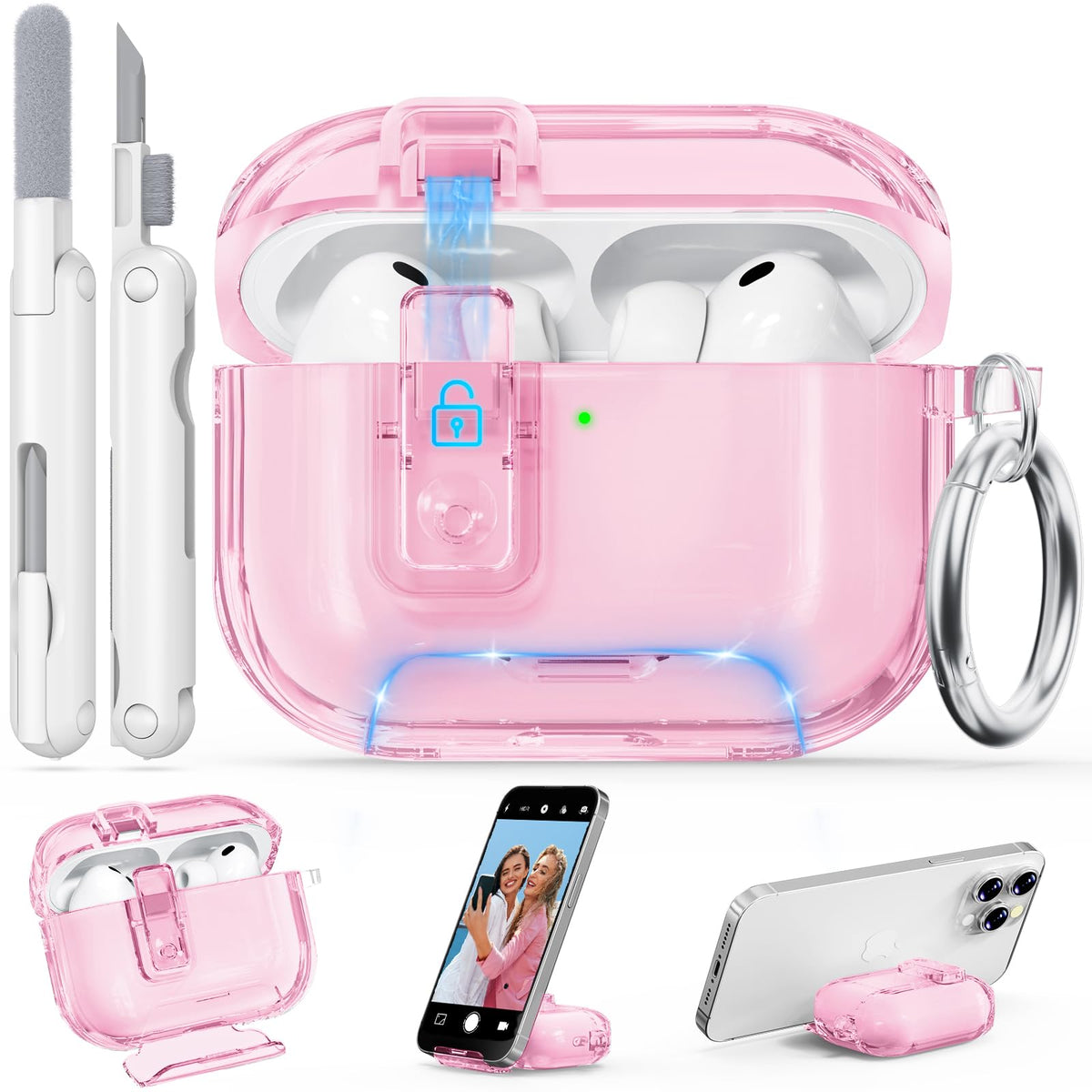Ensfomte AirPods Pro 3 clear case with secure lock protecting the lid during daily use