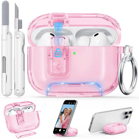 Ensfomte AirPods Pro 3 clear case with secure lock protecting the lid during daily use