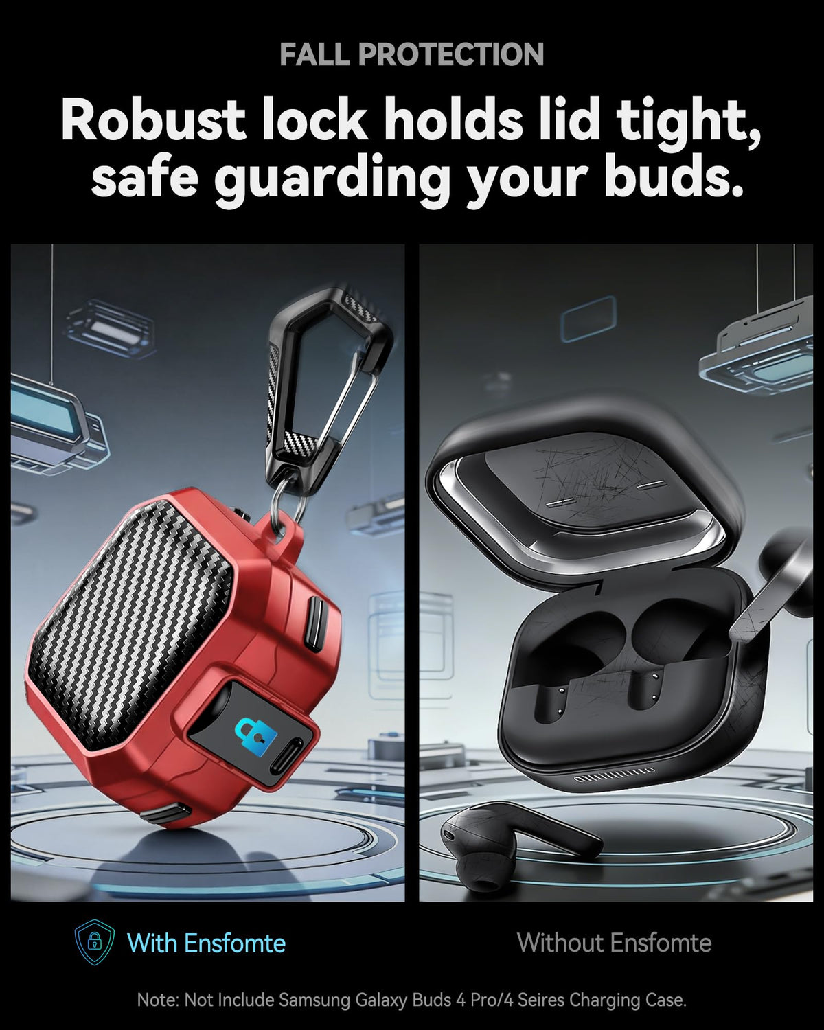 EnsFomte Buds 4 Pro Case with metal keychain for easy on-the-go access.