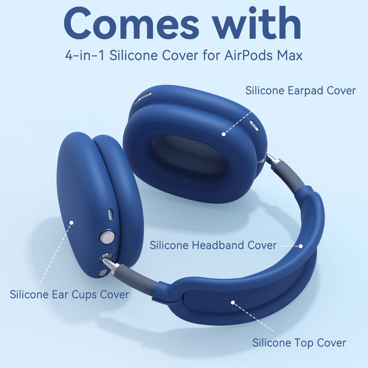 Ensfomte silicone earcup cover detail on AirPods Max, dust and scratch protection