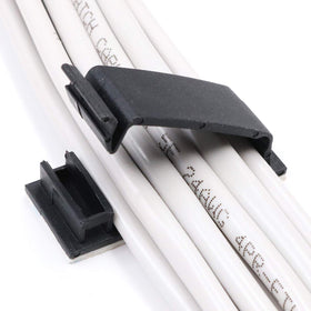ENVISIONED cable clips adhesive back shown securing cables for tidy cable runs