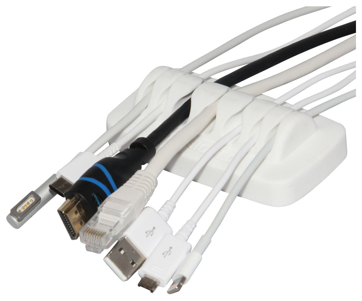 ENVISIONED heaviest cable organizer in white keeps cables tidy and accessible.