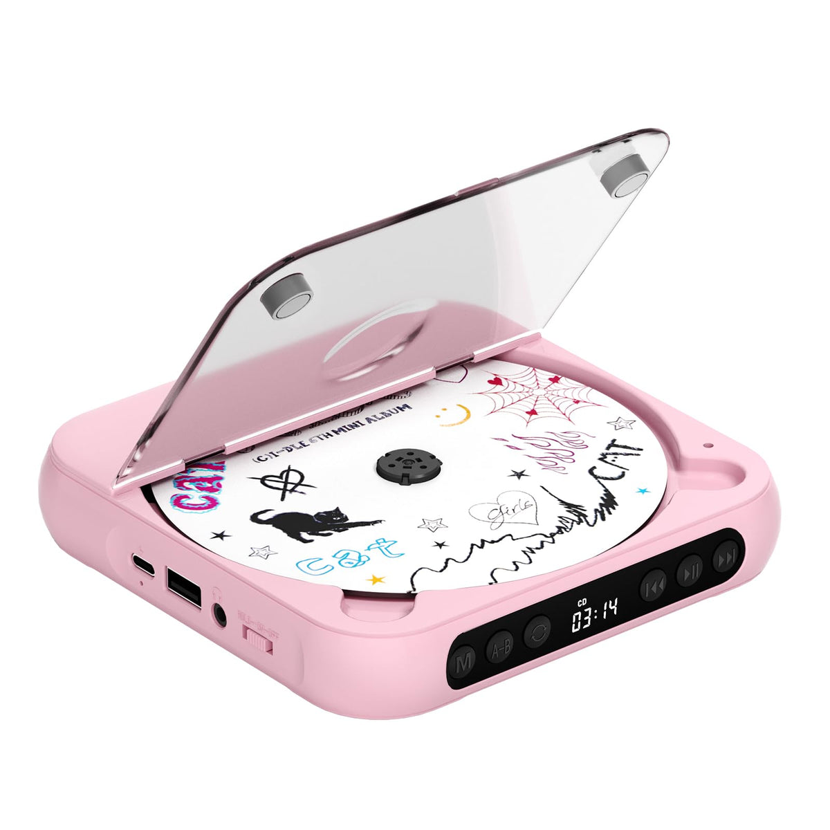 ENVYCLOUD pink front view showing compact design and dual speakers for portable listening