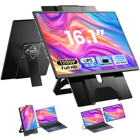 Enzion front view of 16.1 inch portable monitor showing bezel and screen benefit: extra workspace