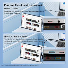 Enzion in portrait mode next to laptop demonstrating vertical document viewing advantage