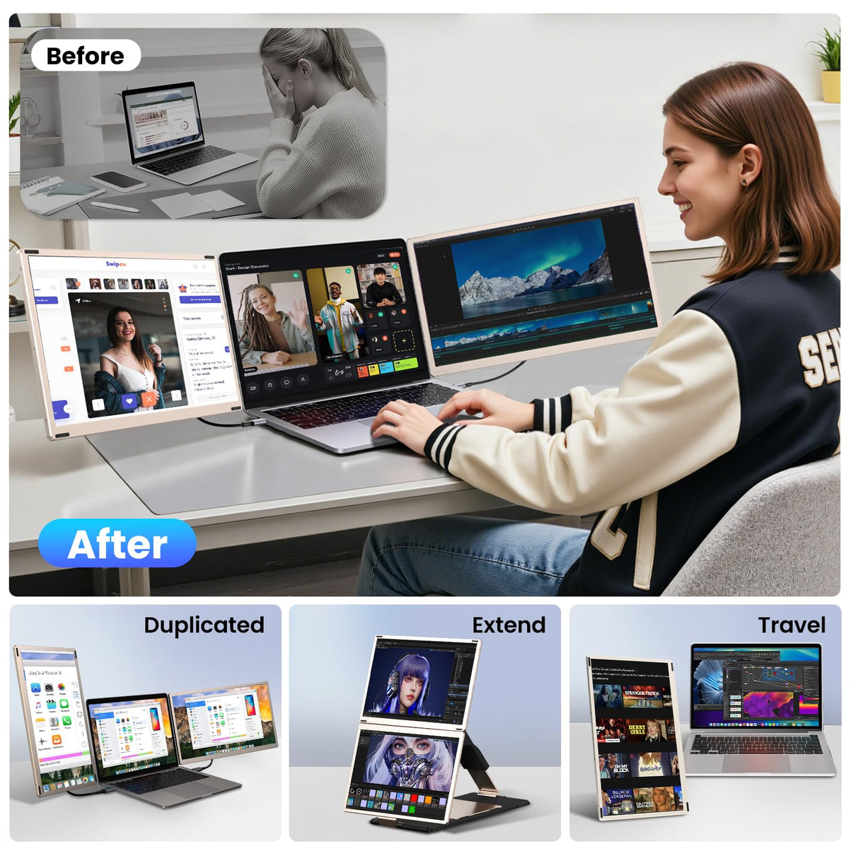 Enzion triple-monitor setup supports multiple angles for richer collaboration.