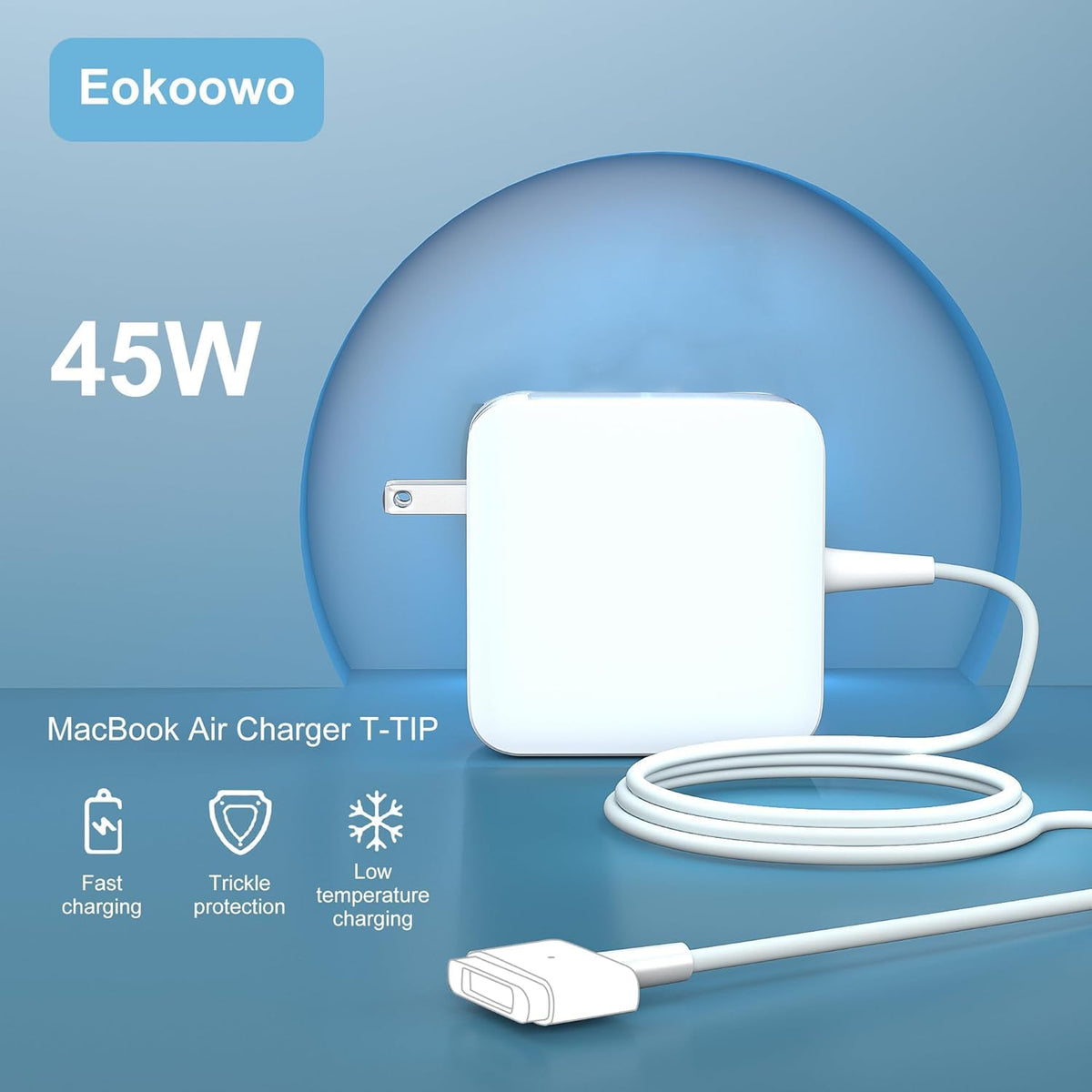 Eokoowo 45W Mag2-Tip in use for steady MacBook Air charging.