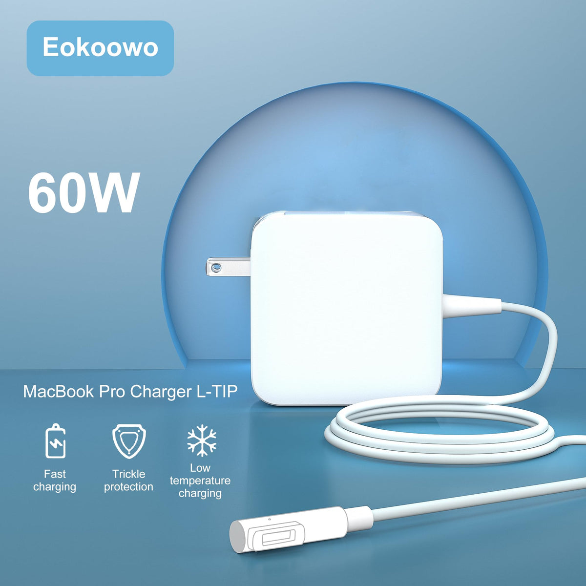 Eokoowo 60W power adapter for MacBook suitable for daily productivity.