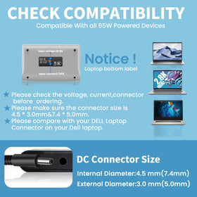 Eokoowo 65W Dell adapter with included cables for quick setup
