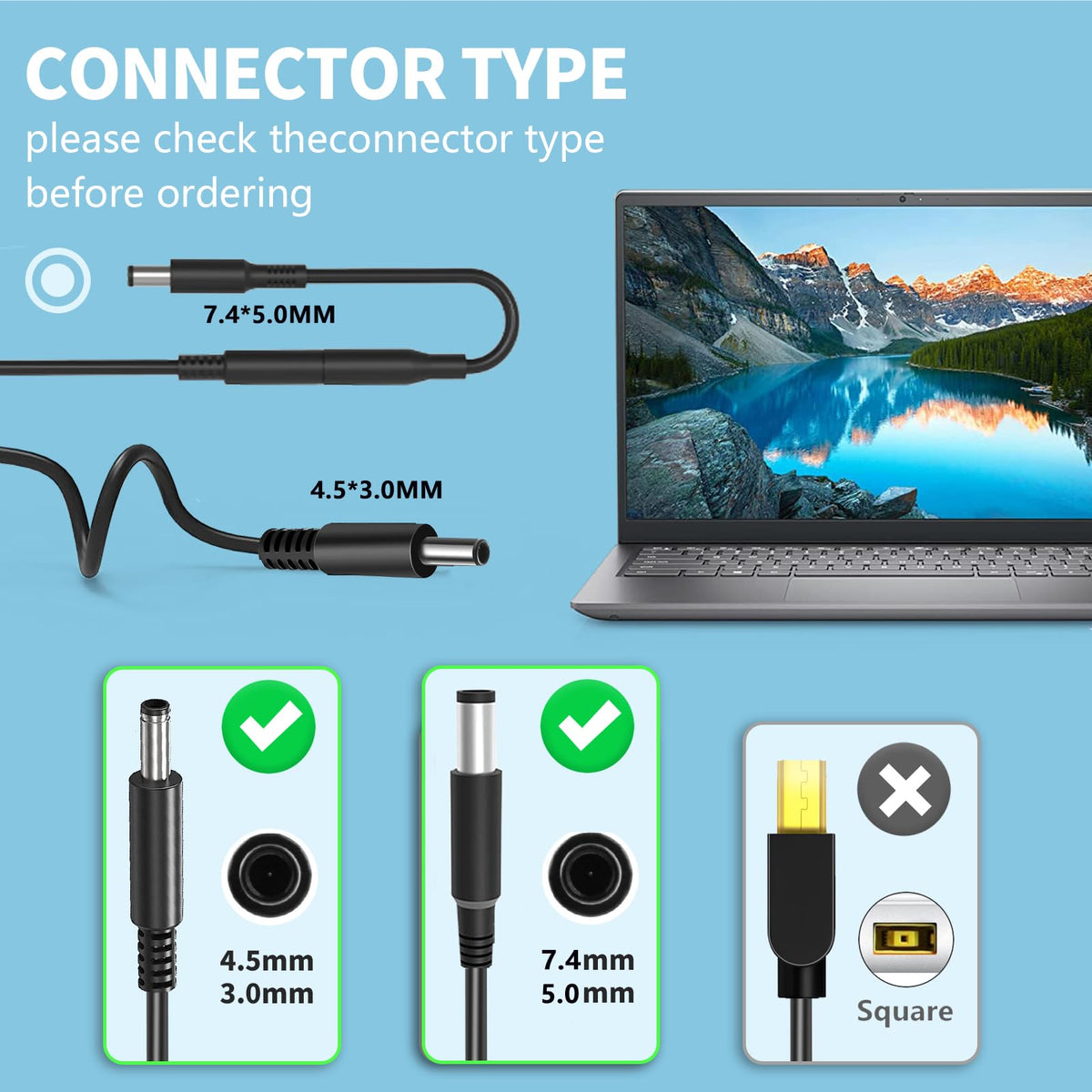 Eokoowo 65W Dell AC adapter side view and compact profile