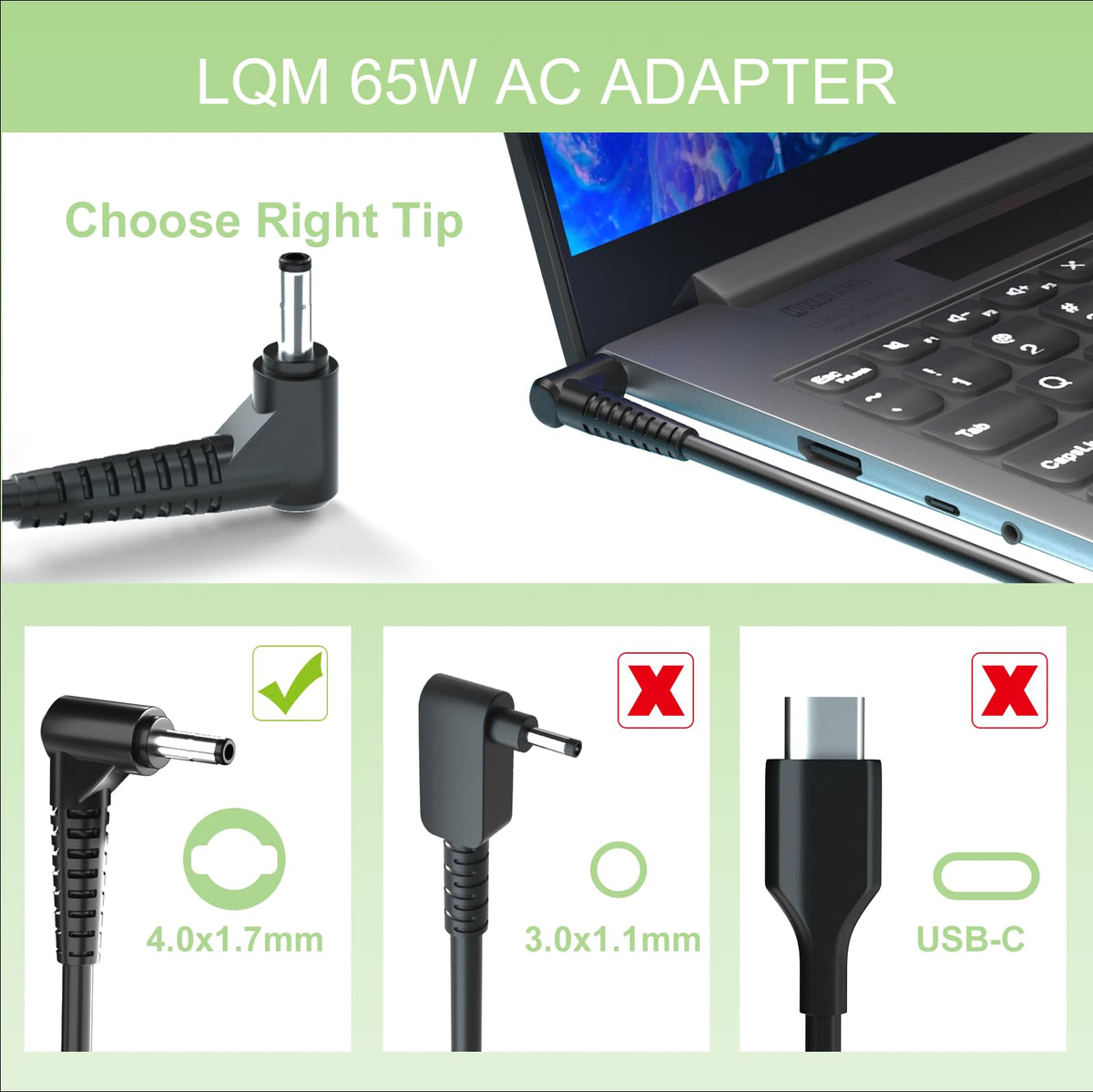 Connector size 4.0mm × 1.7mm for Lenovo model compatibility.