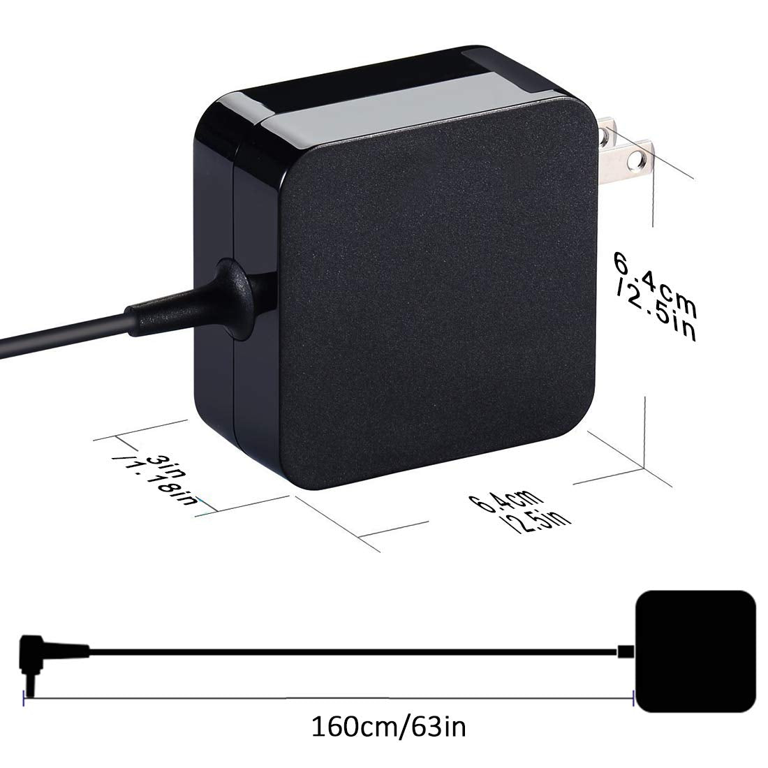 Slim side profile of Eokoowo 65W charger for portable use.