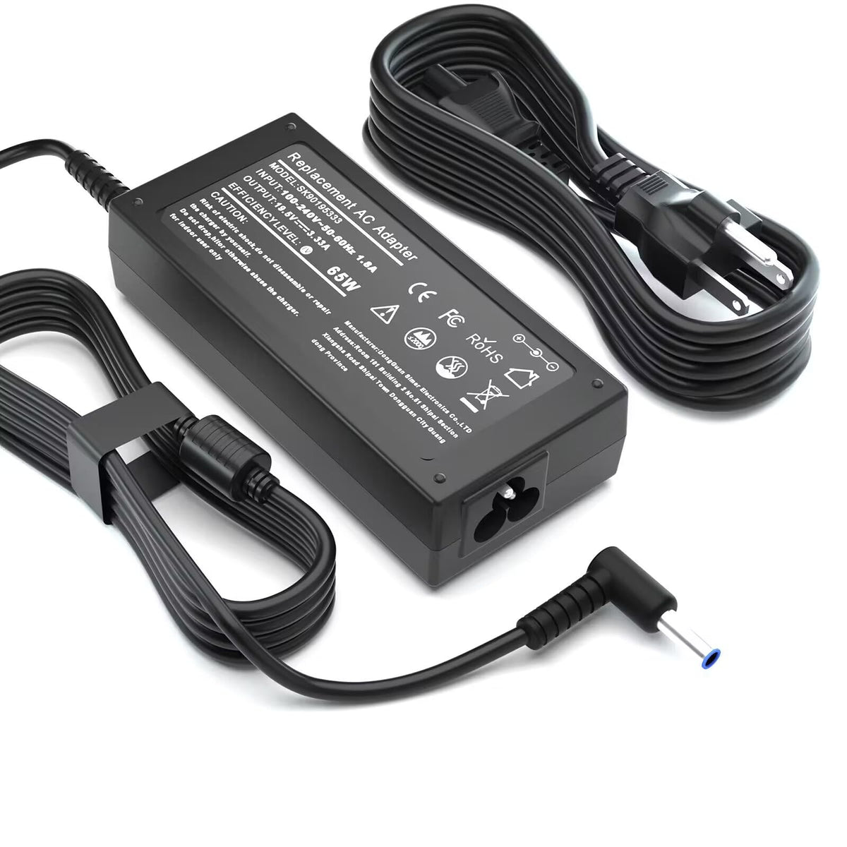 Eokoowo HP charger with blue-tip connector for reliable HP laptop charging