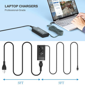Eokoowo charger in travel desk setup powering an HP laptop.