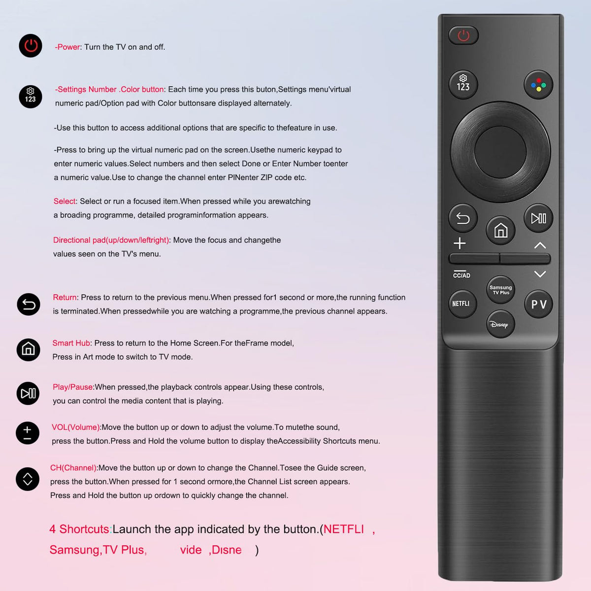 EONCHARM replacement remote compatible with Crystal UHD Samsung TVs.