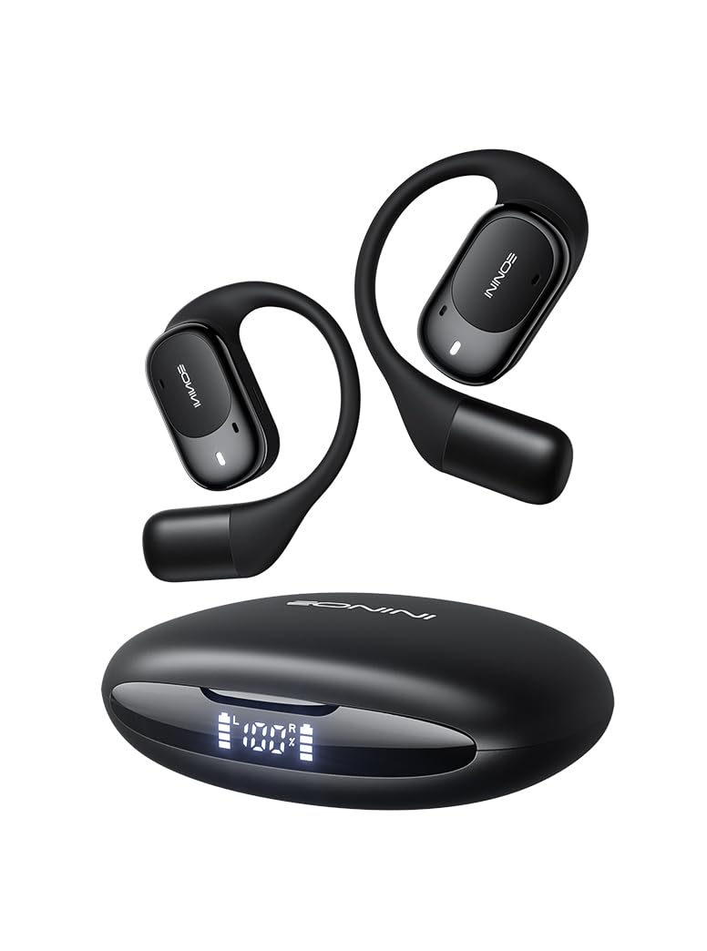 Eonini open-ear earbuds with LED display case for easy charging on the go