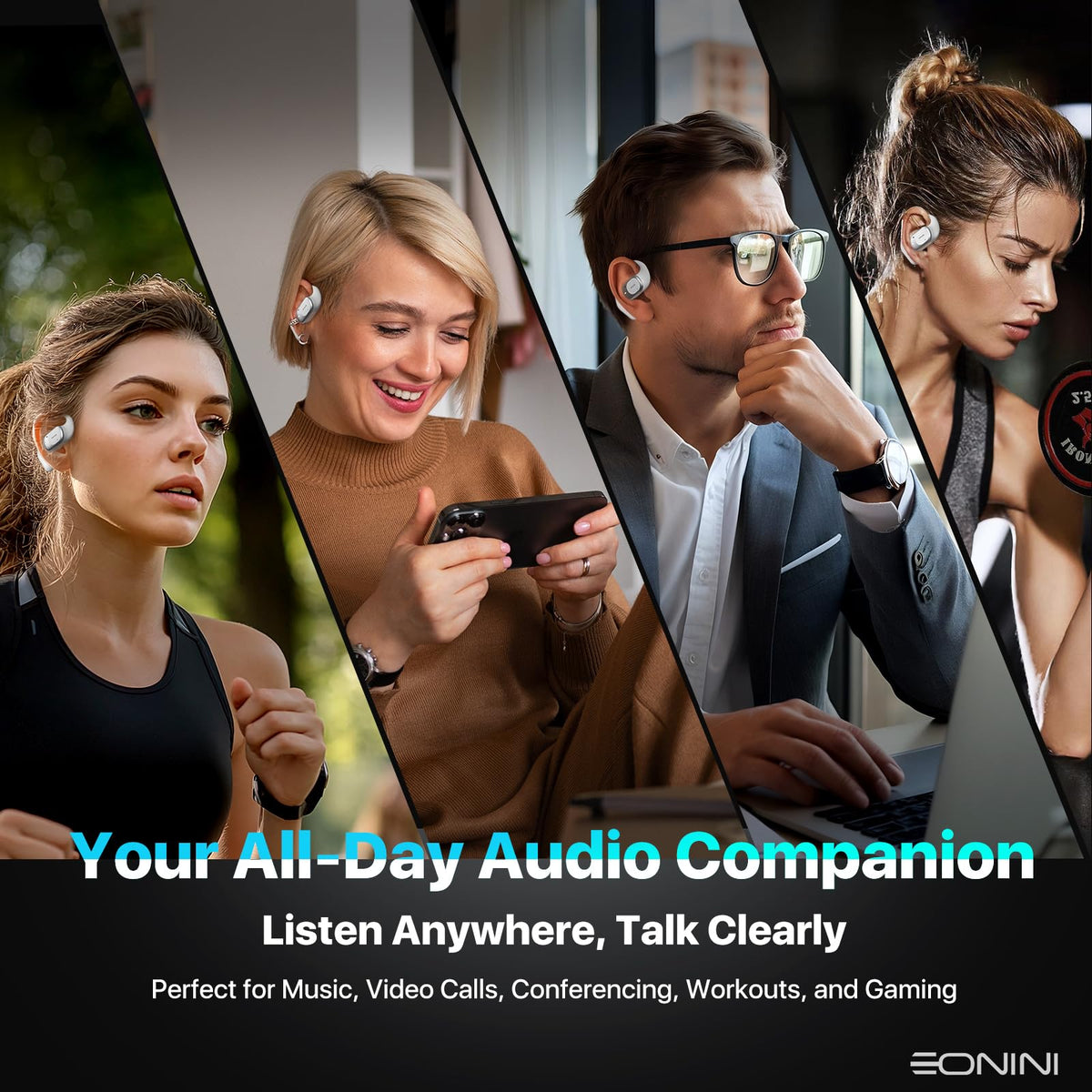 Eonini open-ear earbuds IPX5 waterproof protection for sweat and rain