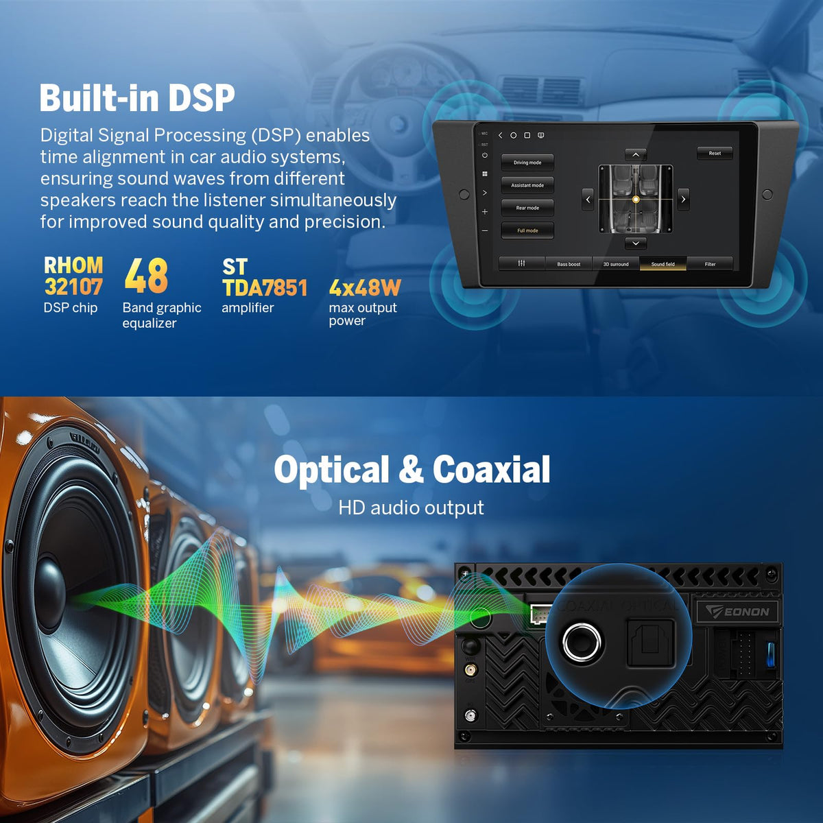 Eonon E90X7S built-in Bluetooth for hands-free calls and music
