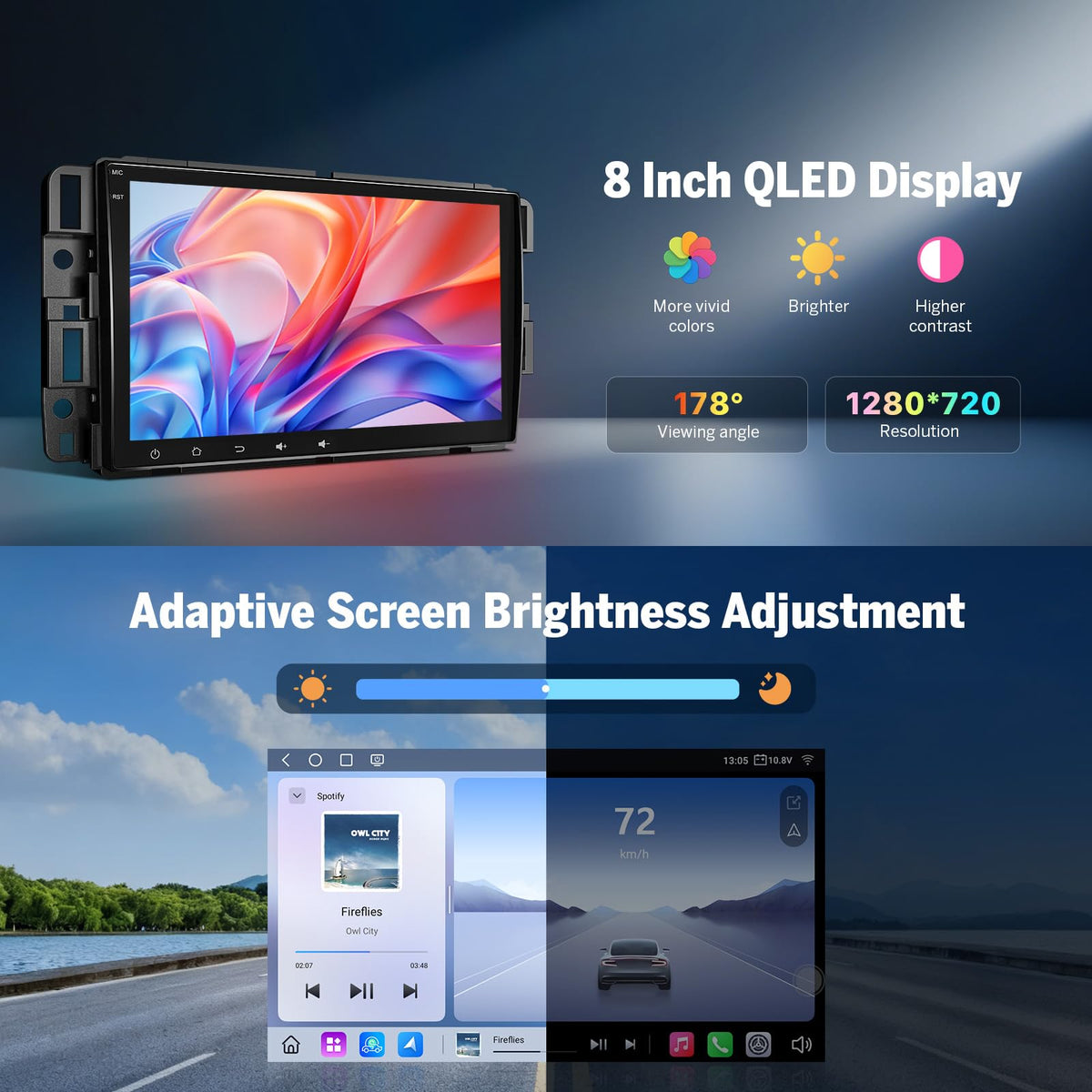 Split-screen display supports multi-tasking while driving.