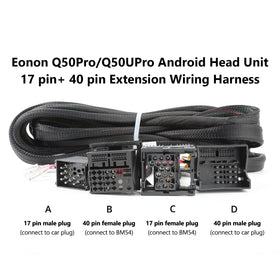 EONON close-up of 40-pin connector showing contacts for later-model BMW trunk sockets