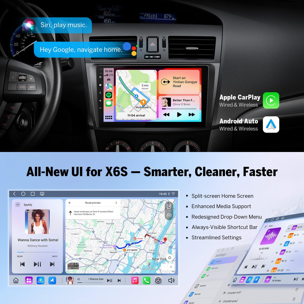 EONON M3BLX7S split-screen function for multitasking on the go