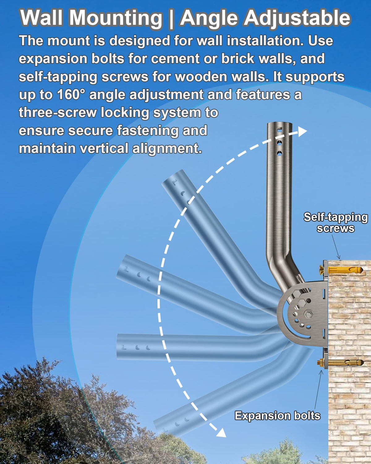 EOQO adjustable pivot base on a wall for easier mast alignment.